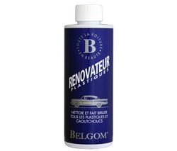 BELGOM Renovátor na interiérové a exteriérové plasty (500 ml) + Umývacia kefa + Špongia na cistenie prístrojovej dosky + Utierky 100% bavlna 40 x 45 cm (3 kusy)